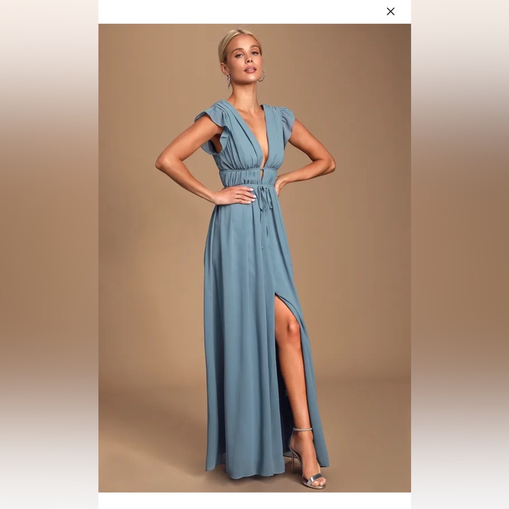 NWT - Lulus I’m All Yours Slate Blue Ruffled Maxi Dress